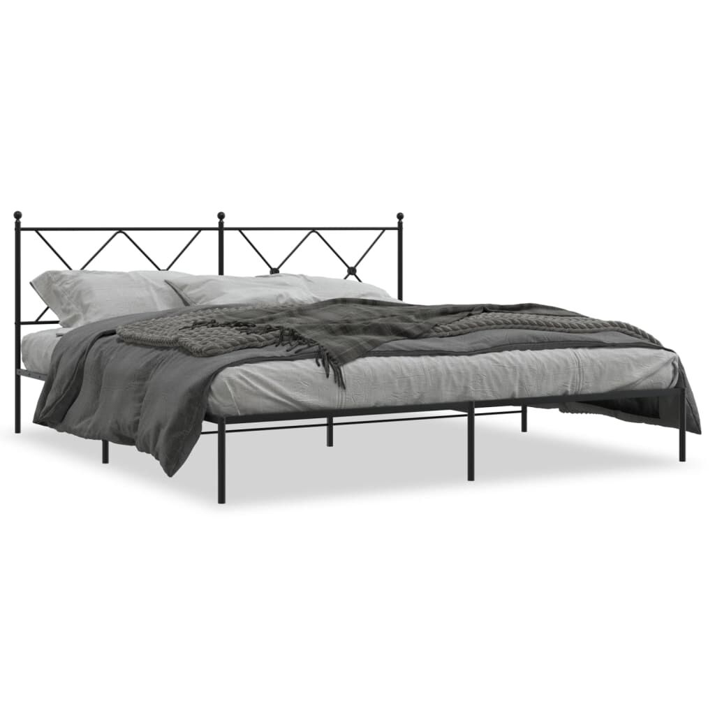 Metal Bed Frame without Mattress with Headboard Black 183x203 cm King Price