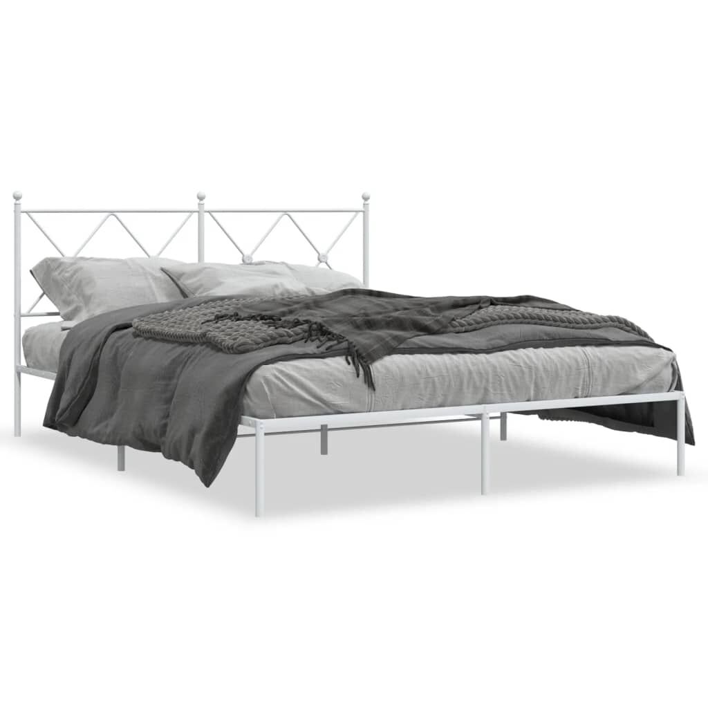 Metal Bed Frame without Mattress with Headboard White 150x200 cm Price