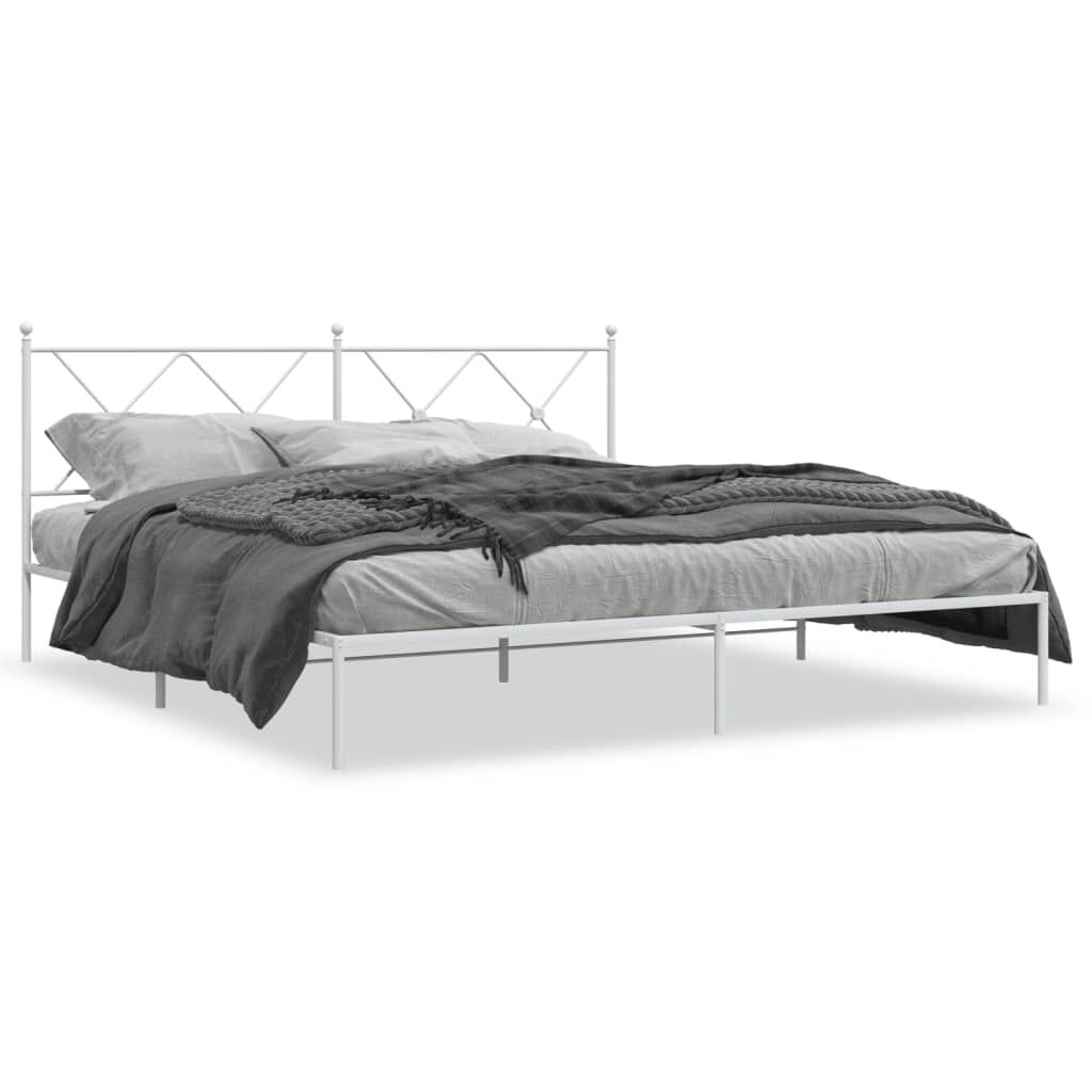 Metal Bed Frame without Mattress with Headboard White 183x203 cm King Price