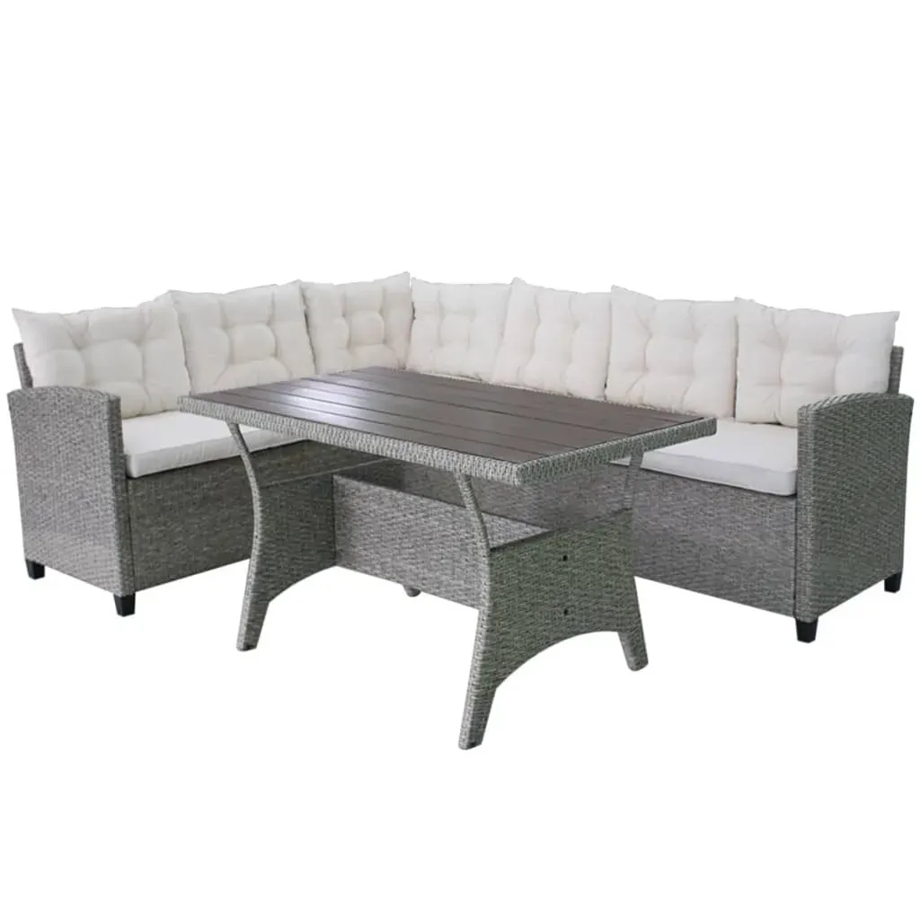 3 Piece Garden Lounge Set with Cushions Poly Rattan Grey Price