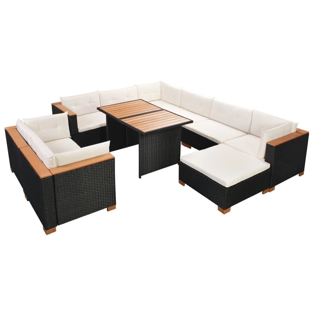 10 Piece Garden Lounge Set with Cushions Poly Rattan Black Price