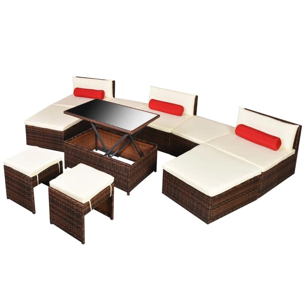 10 Piece Garden Lounge Set with Cushions Poly Rattan Brown Price