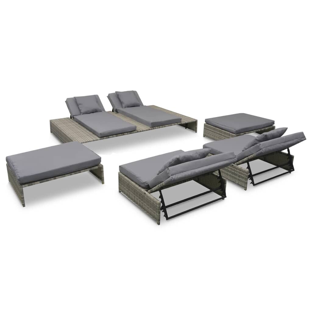 5 Piece Garden Lounge Set with Cushions Poly Rattan Grey Price