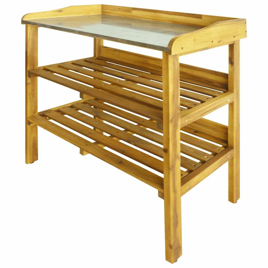 Potting Bench with 2 Shelves Solid Acacia Wood and Zinc Price