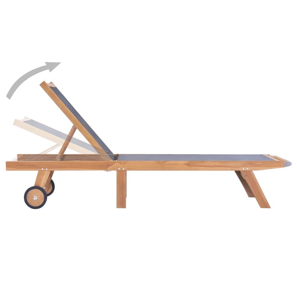 Folding Sun Lounger with Wheels Solid Teak and Textilene Price
