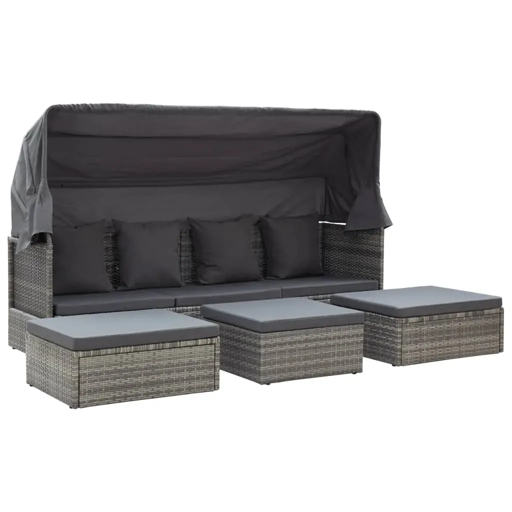 Garden Lounge Bed with Roof Mixed Grey Poly Rattan Price