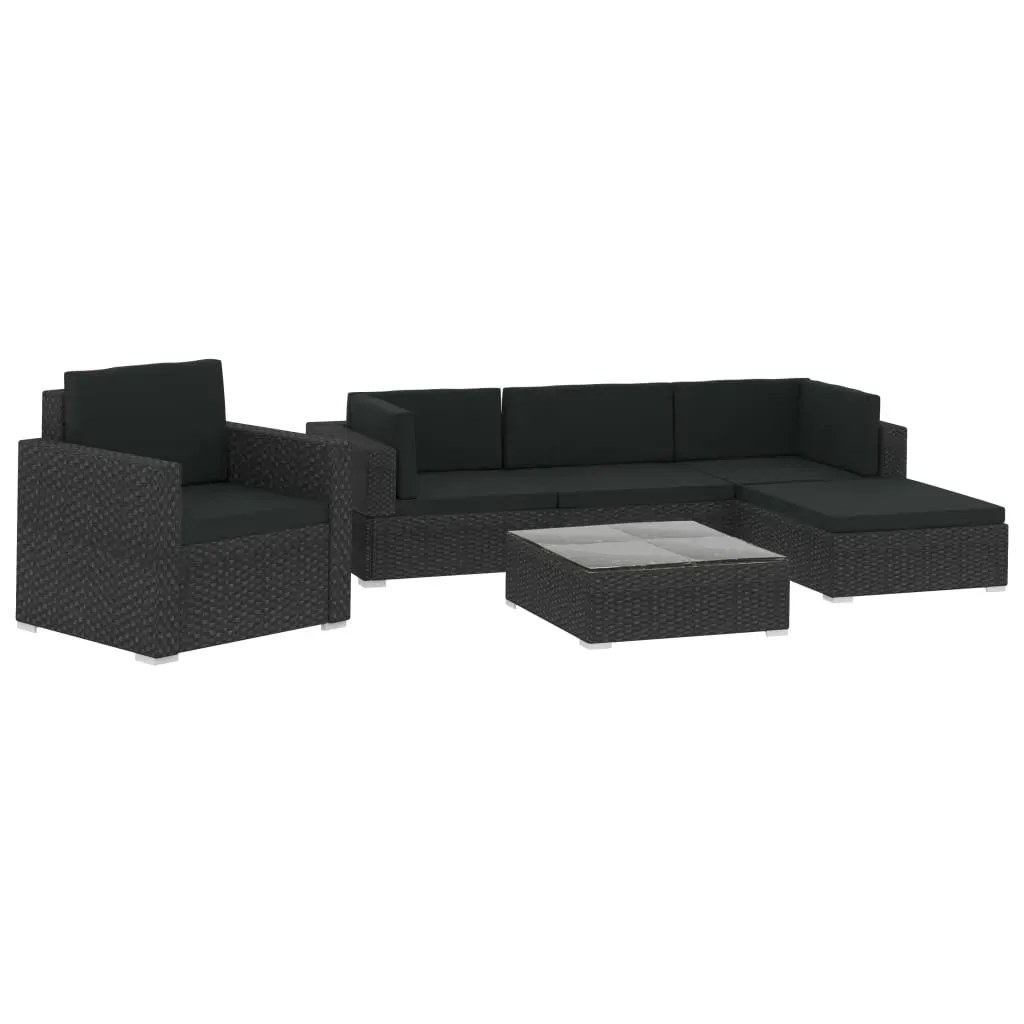 6 Piece Garden Lounge Set with Cushions Poly Rattan Black Price