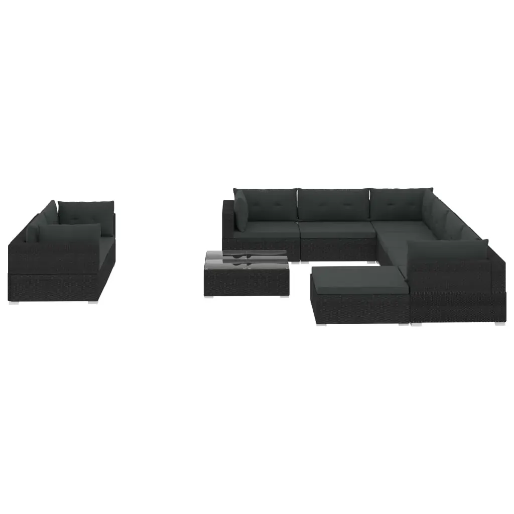 10 Piece Garden Lounge Set with Cushions Poly Rattan Black Price