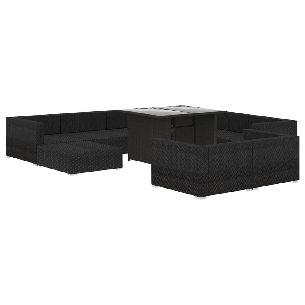 10 Piece Garden Lounge Set with Cushions Poly Rattan Black Price