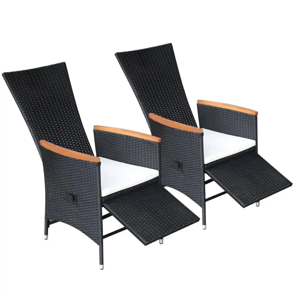 Reclining Garden Chairs 2 pcs with Cushions Poly Rattan Black Price