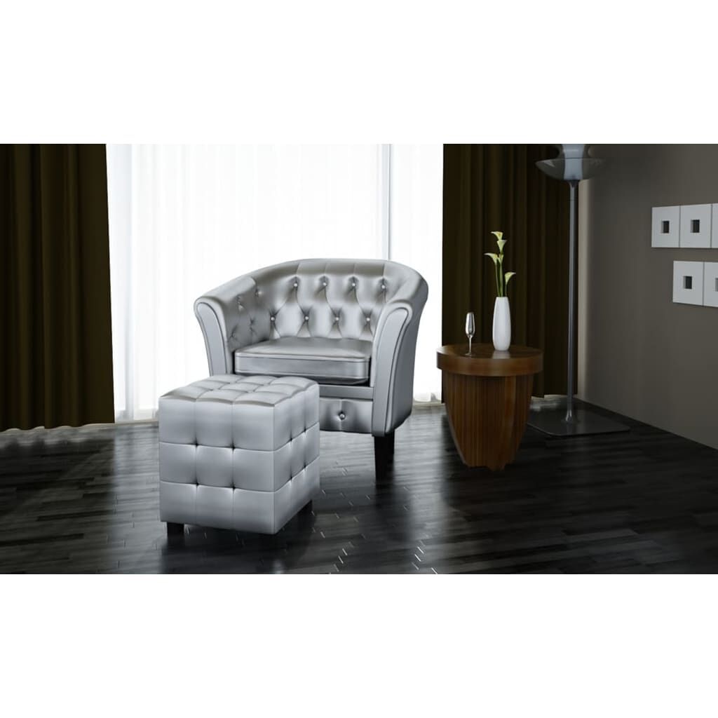 Tub Chair with Footstool Silver Faux Leather Price