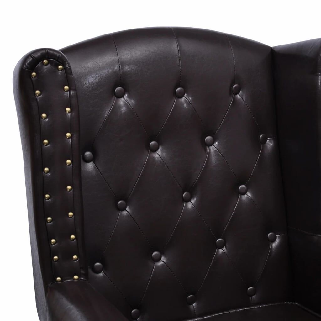 Armchair with Footstool Dark Brown Faux Leather Price