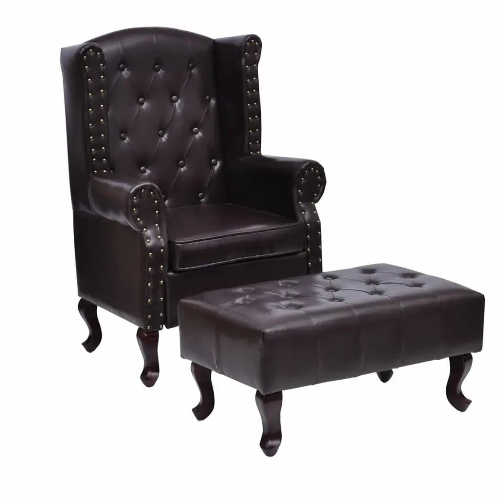 Armchair with Footstool Dark Brown Faux Leather Price
