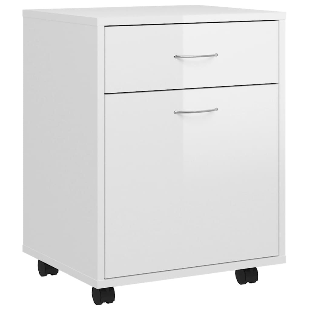 Rolling Cabinet High Gloss White 45x38x54 cm Engineered Wood Price