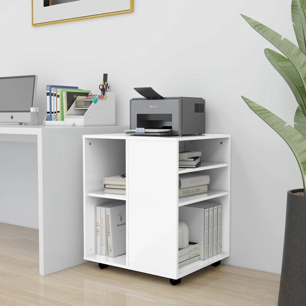 Rolling Cabinet High Gloss White 60x53x72 cm Engineered Wood Price
