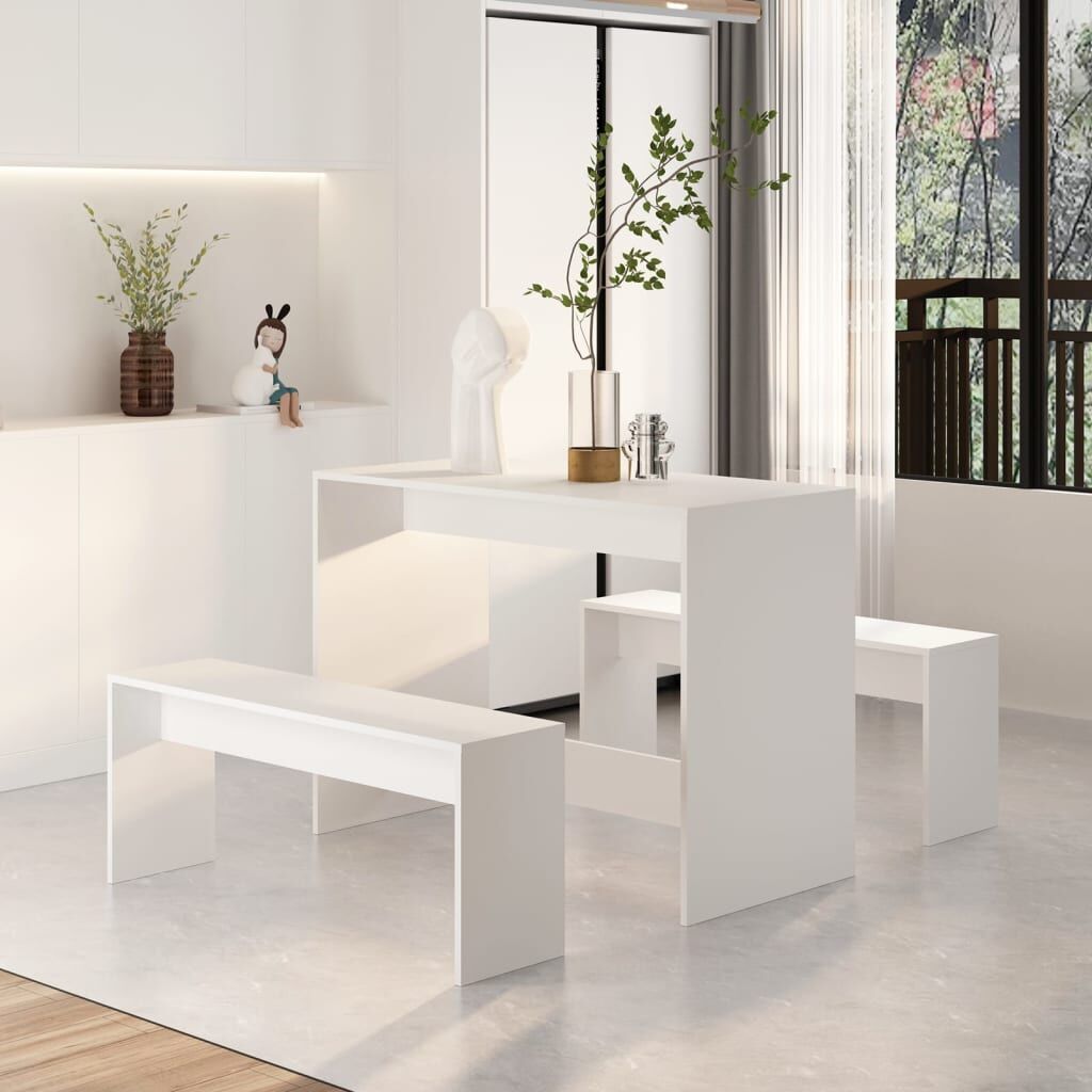 3 Piece Dining Set White Engineered Wood Price