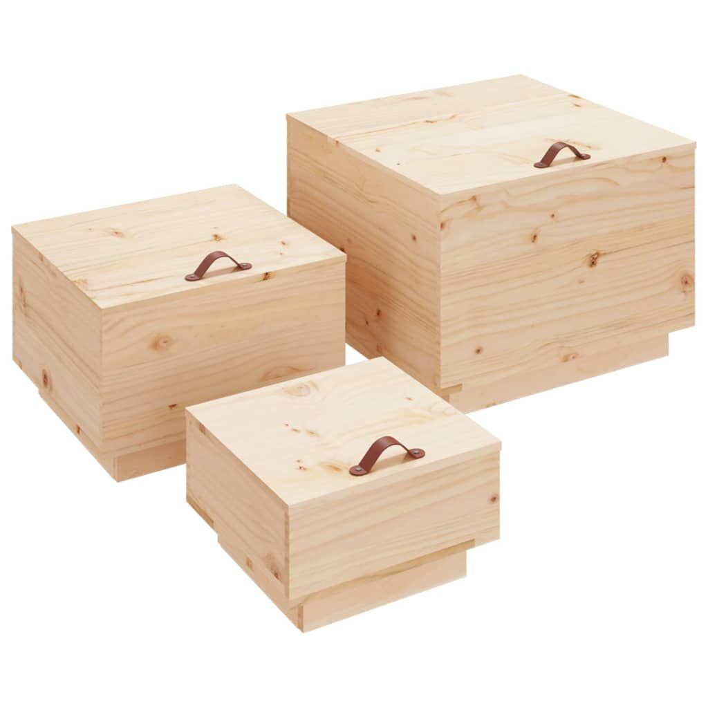 Storage Boxes with Lids 3 pcs Solid Wood Pine Price