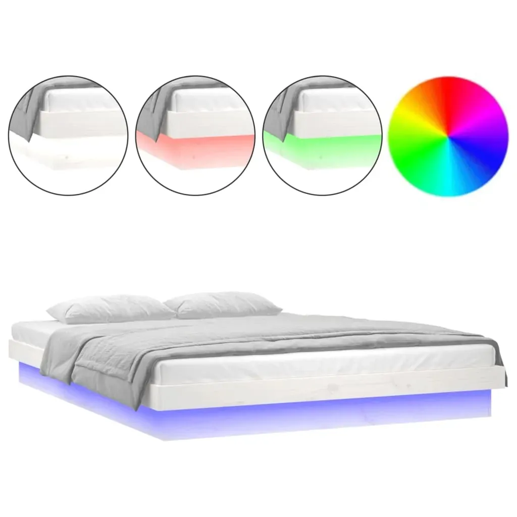 LED Bed Frame without Mattress White 135x190 cm Solid Wood Price