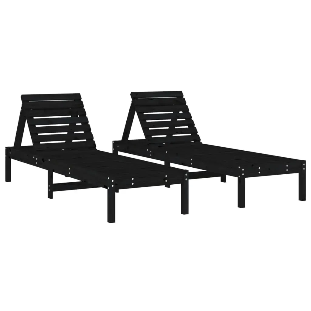 Sun Loungers 2 pcs Black 199.5x60x74 cm Solid Wood Pine Price