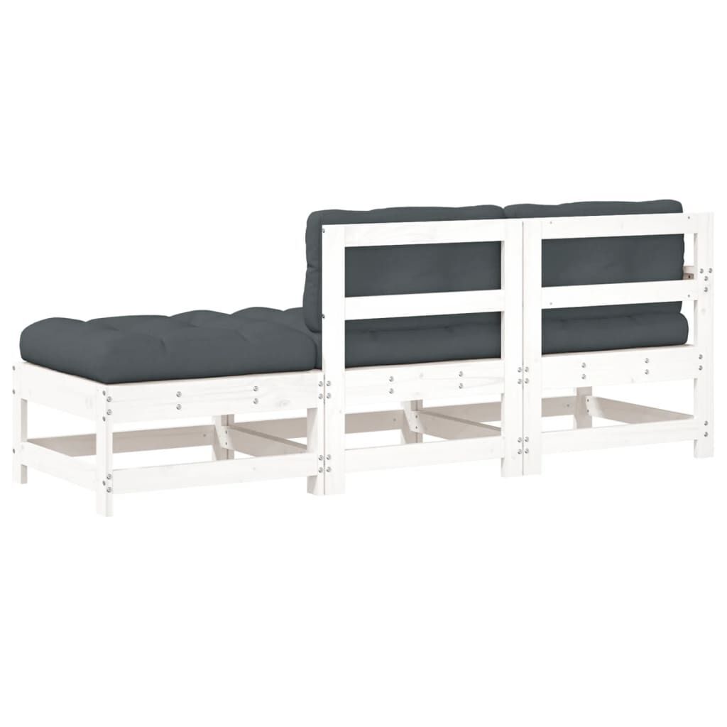3 Piece Garden Lounge Set with Cushions White Solid Wood Price