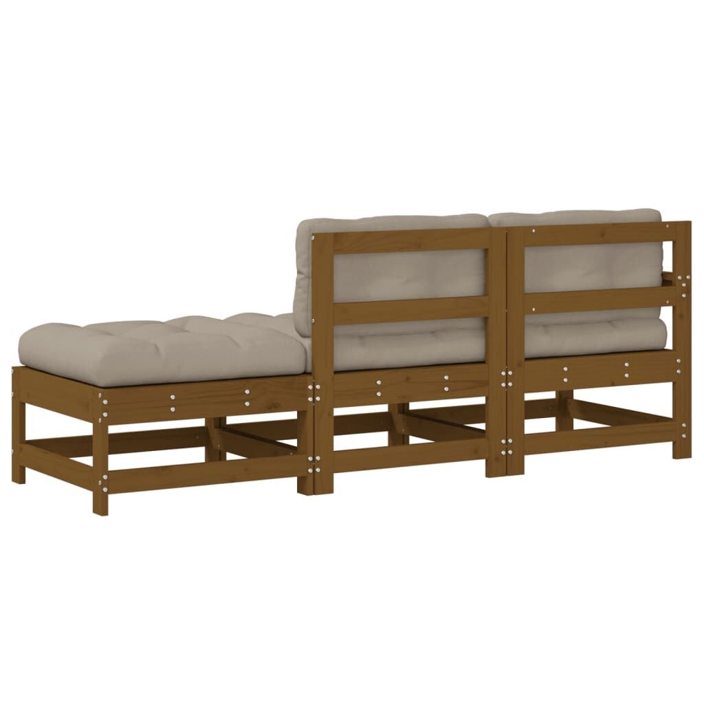 3 Piece Garden Lounge Set with Cushions Honey Brown Solid Wood Price