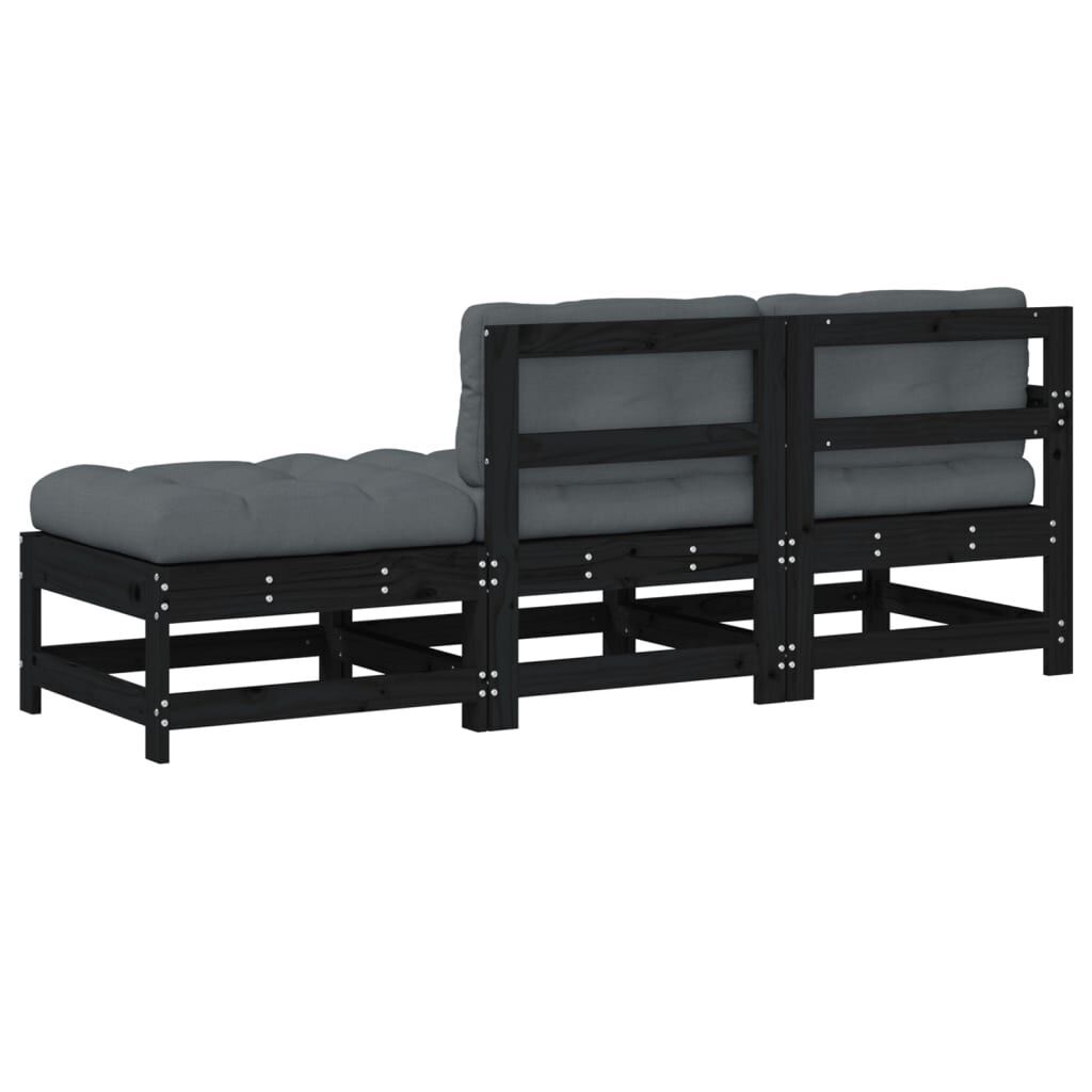 3 Piece Garden Lounge Set with Cushions Black Solid Wood Price