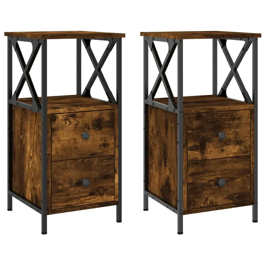 Bedside Cabinets 2 pcs Smoked Oak 34x35.5x70 cm Engineered Wood Price