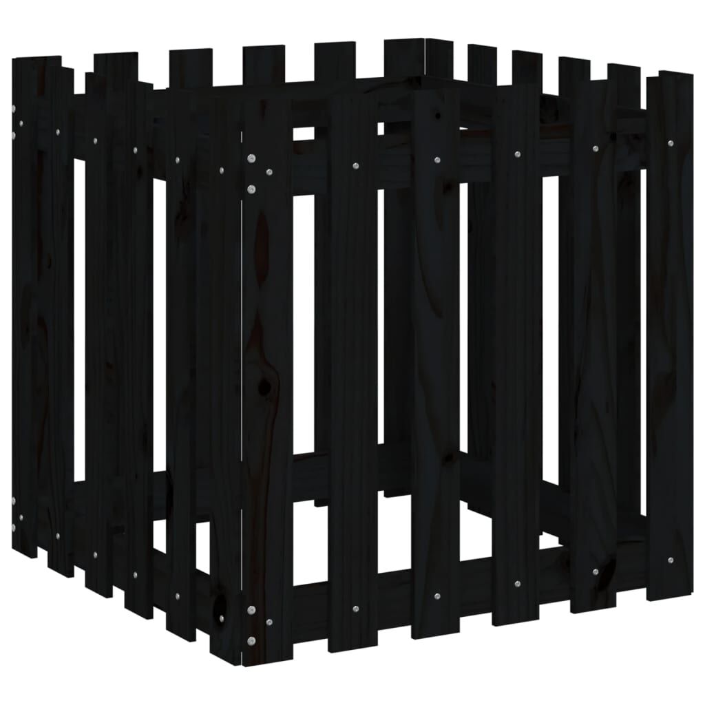 Garden Planter with Fence Design Black 60x60x60 cm Solid Wood Pine Price