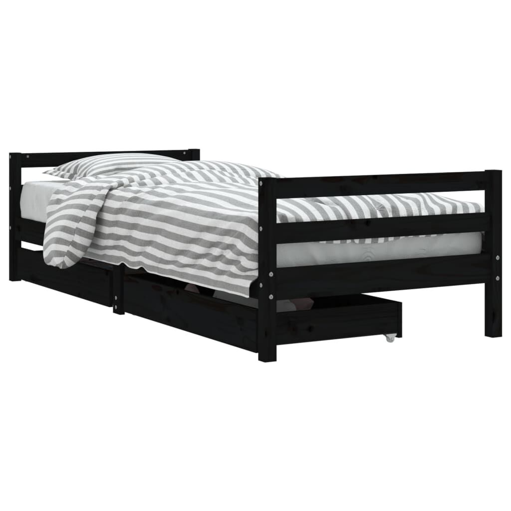 Kids Bed Frame with Drawers Black 90x190 cm Solid Wood Pine Price