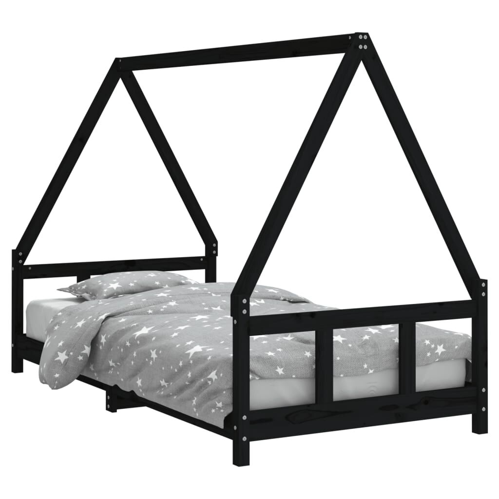 Kids Bed Frame Black 90x190 cm Solid Wood Pine Price