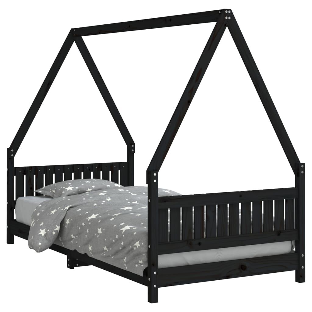 Kids Bed Frame Black 90x190 cm Solid Wood Pine Price