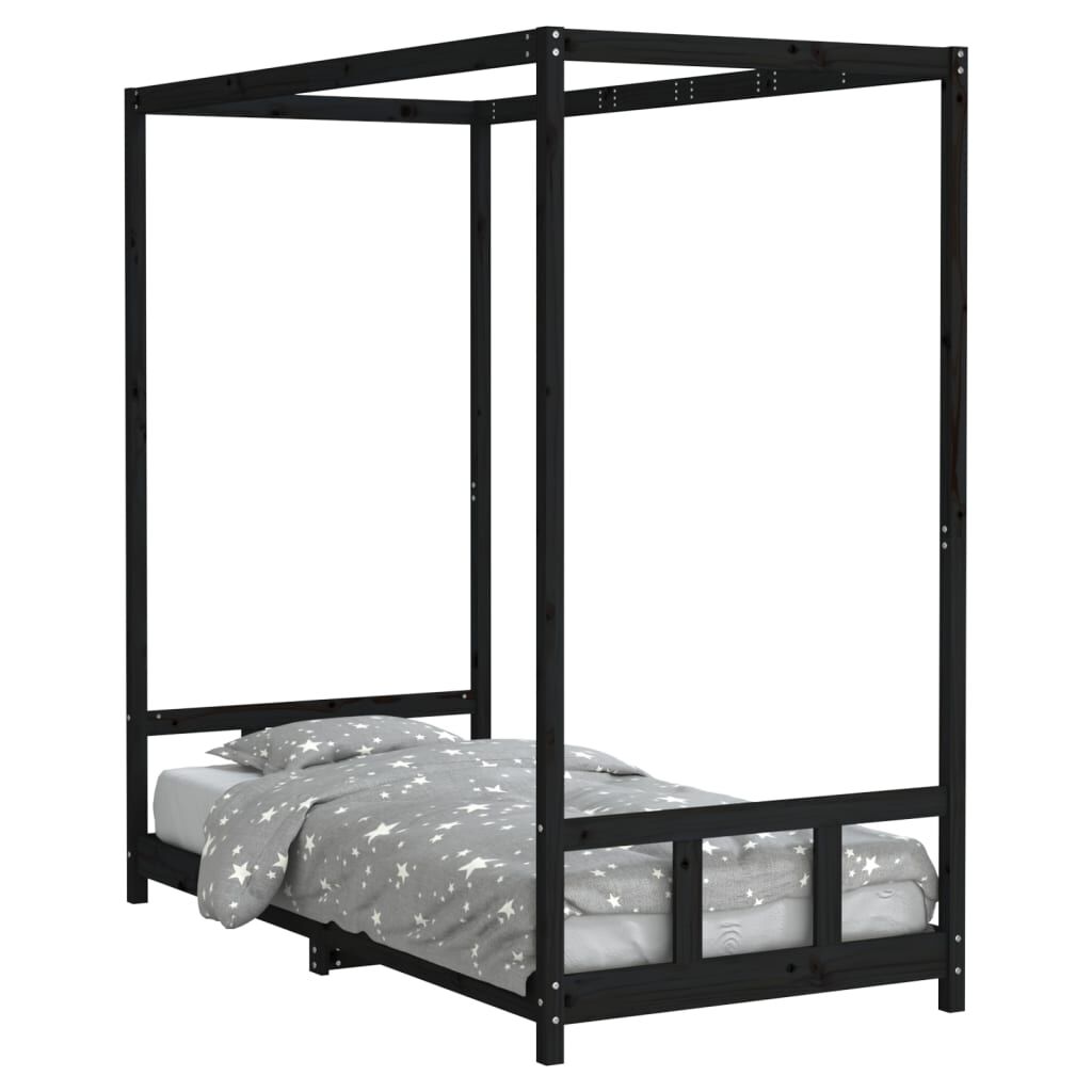 Kids Bed Frame Black 90x190 cm Solid Wood Pine Price