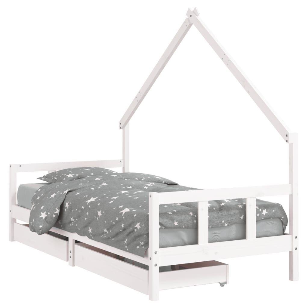 Kids Bed Frame with Drawers White 90x190 cm Solid Wood Pine Price
