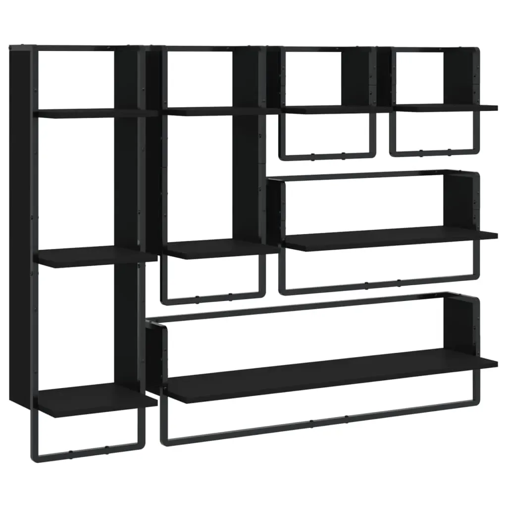 6 Piece Wall Shelf Set with Bars Black Engineered Wood Price