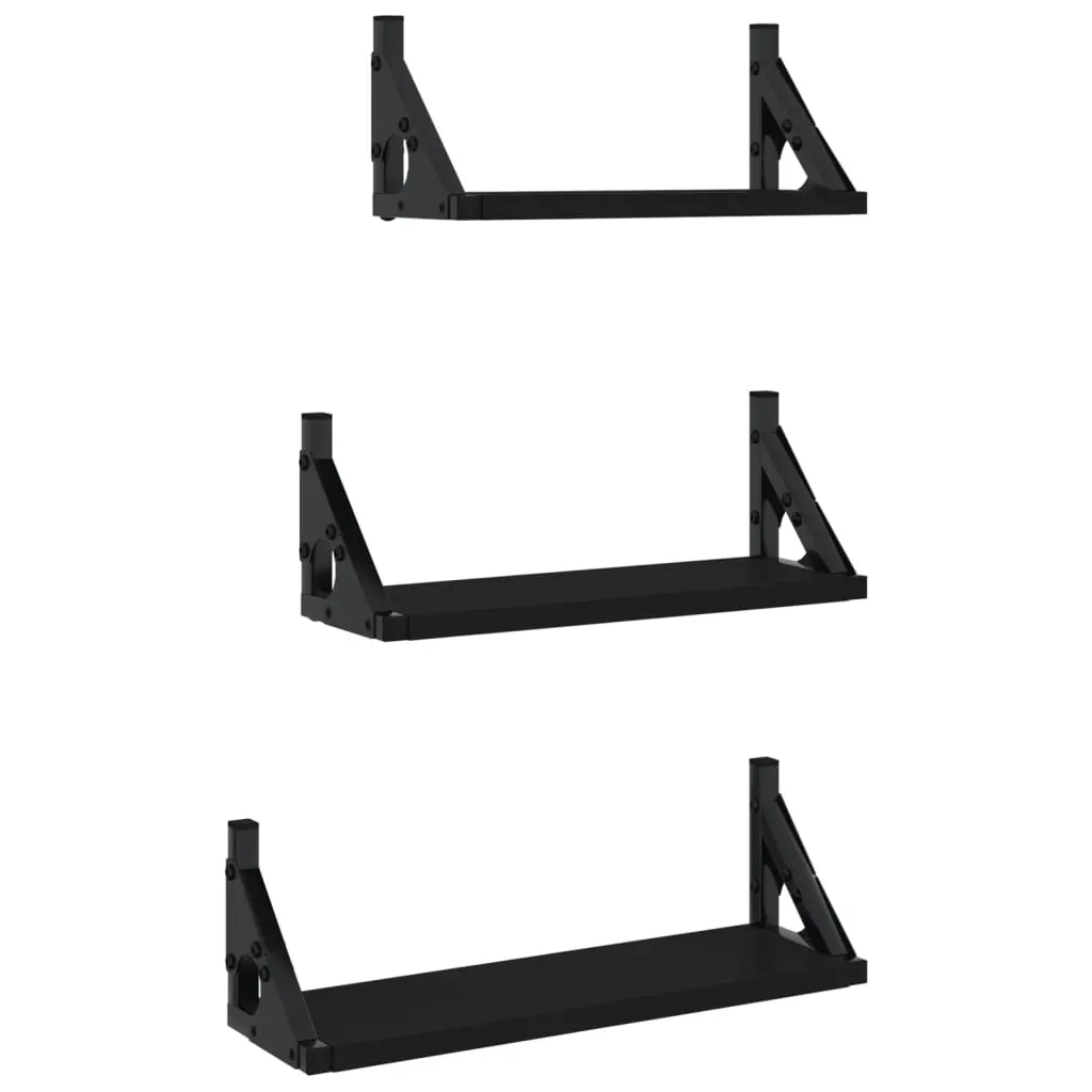 3 Piece Wall Shelf Set Black Engineered Wood Price