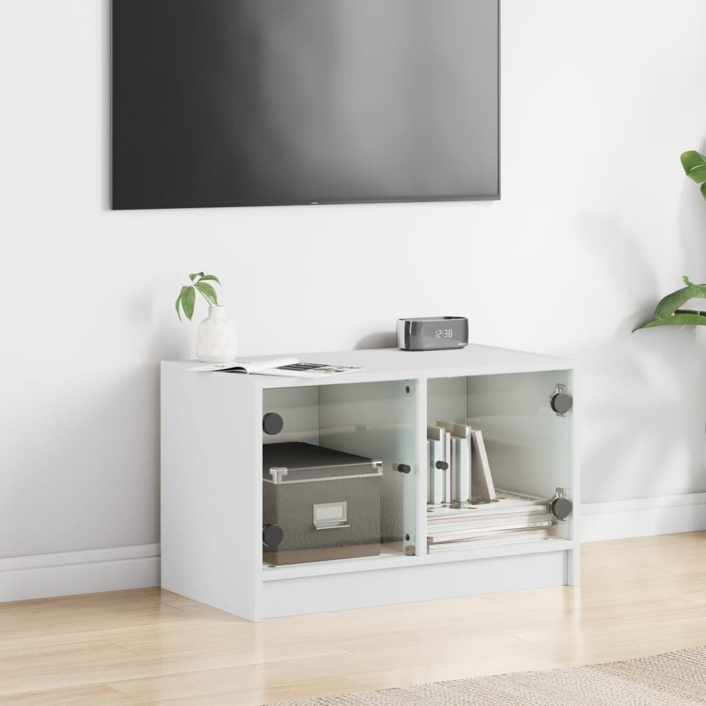 TV Cabinet with Glass Doors White 68x37x42 cm Price