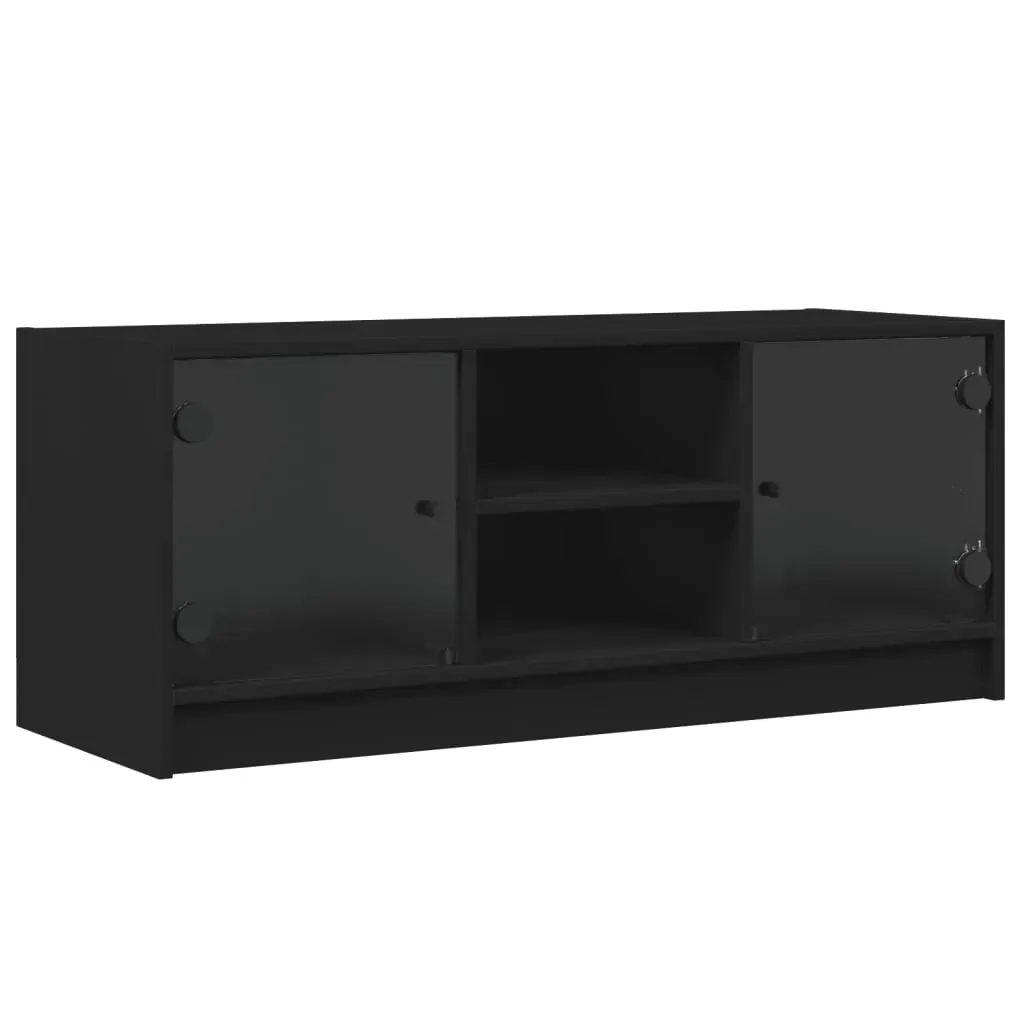 TV Cabinet with Glass Doors Black 102x37x42 cm Price