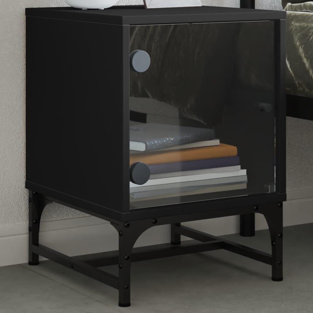 Bedside Cabinets with Glass Doors 2 pcs Black 35x37x50 cm Price