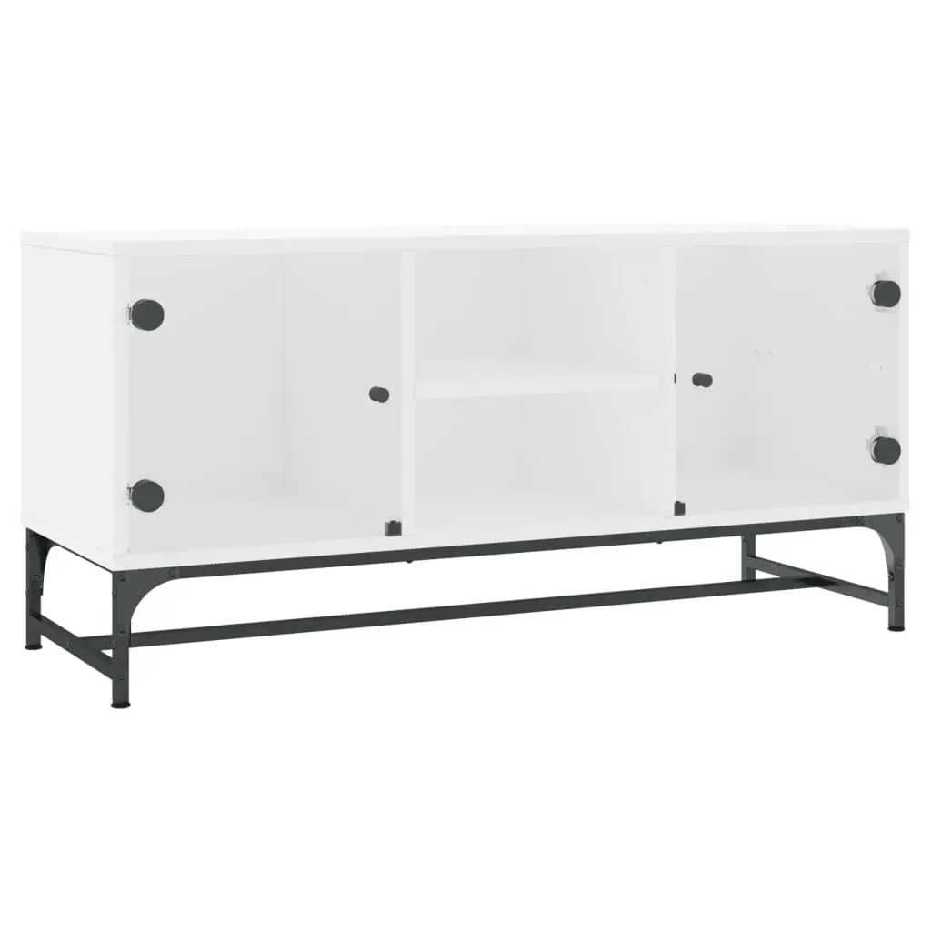 TV Cabinet with Glass Doors White 102x37x50 cm Price