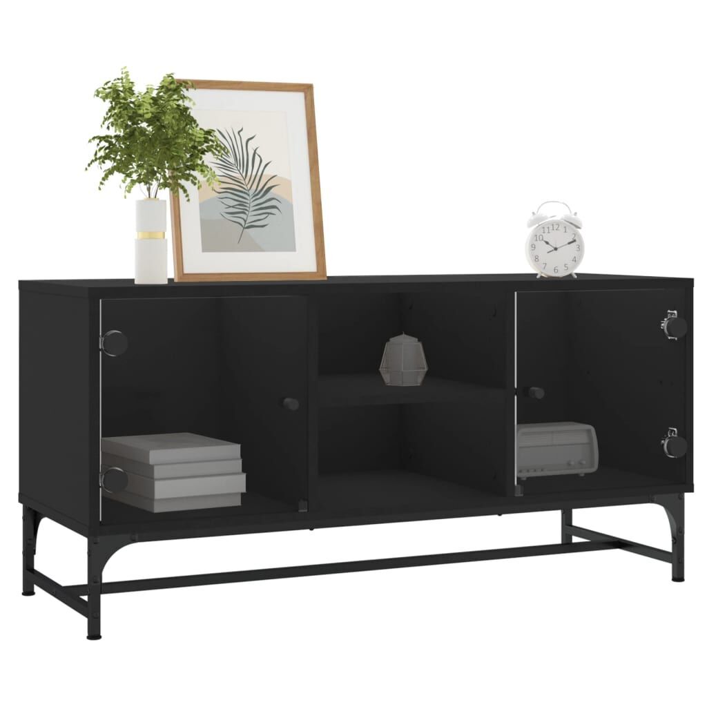 TV Cabinet with Glass Doors Black 102x37x50 cm Price
