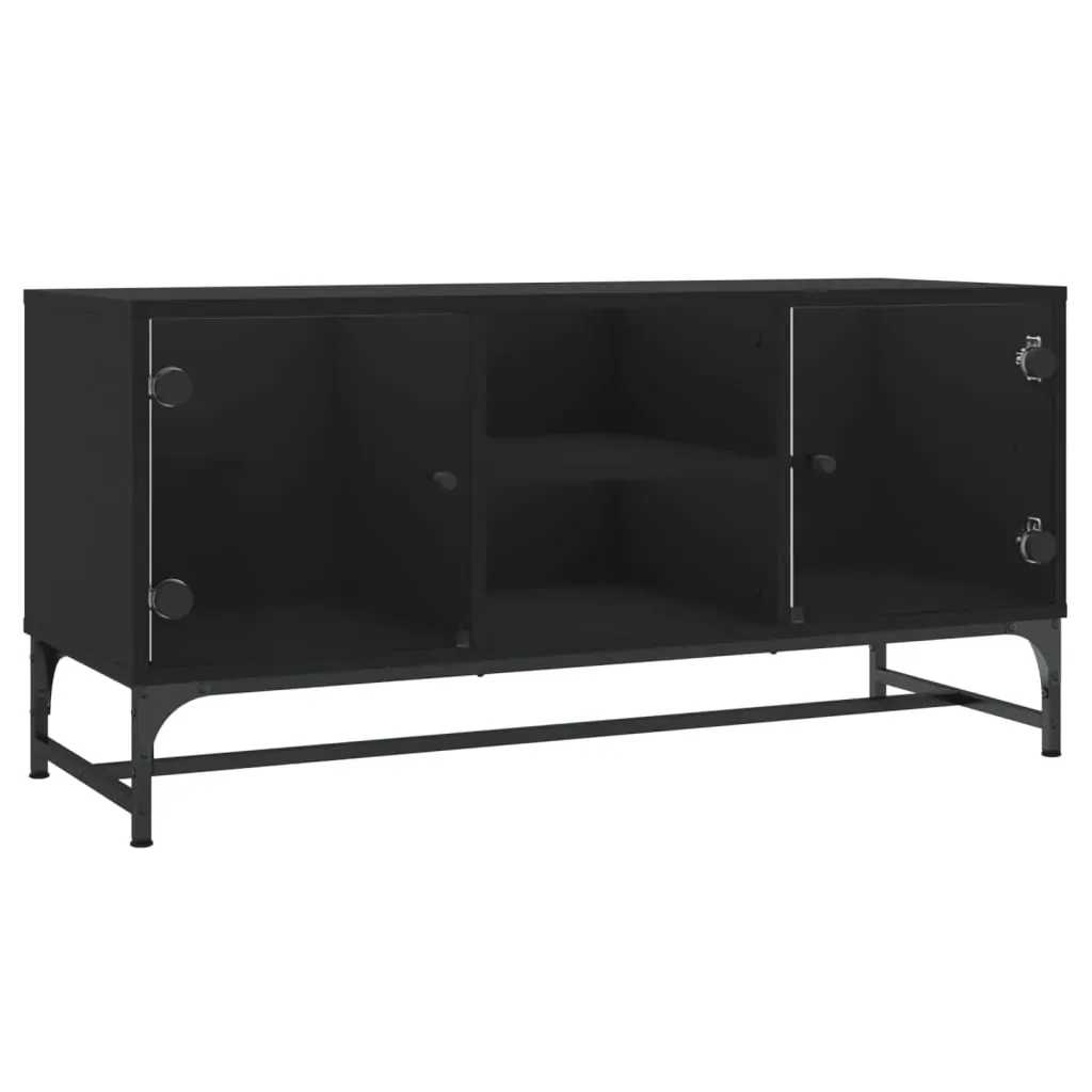 TV Cabinet with Glass Doors Black 102x37x50 cm Price