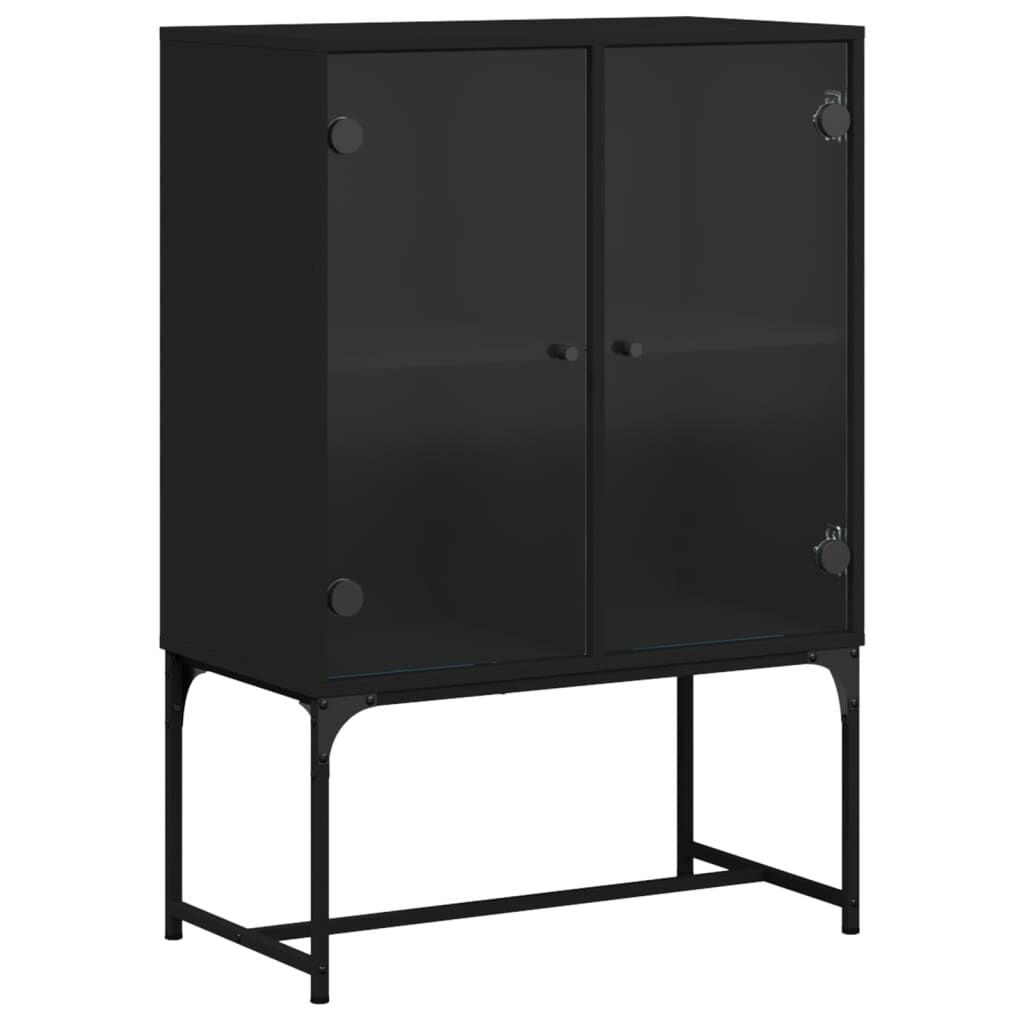 Side Cabinet with Glass Doors Black 69x37x100 cm Price