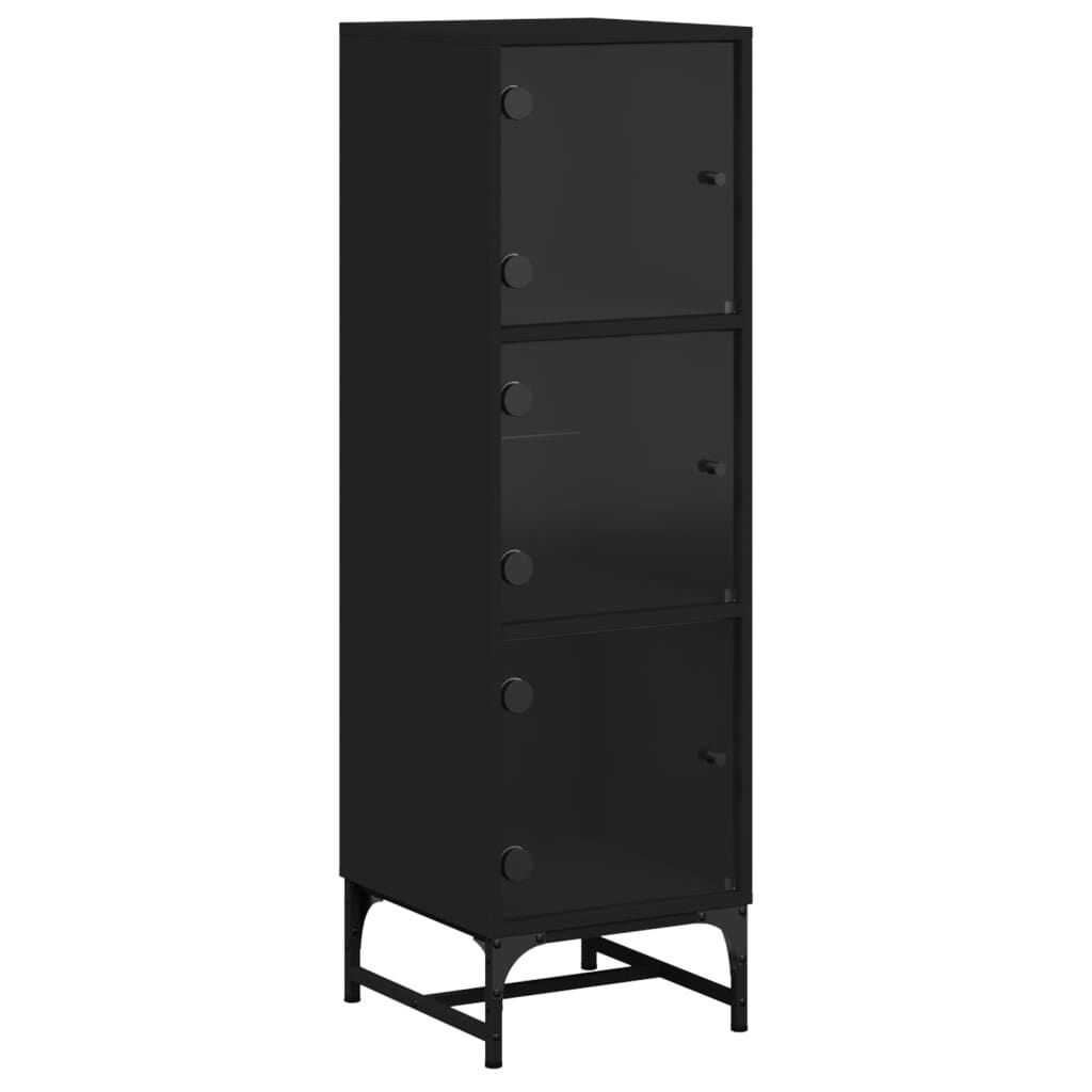 Highboard with Glass Doors Black 35x37x120 cm Price