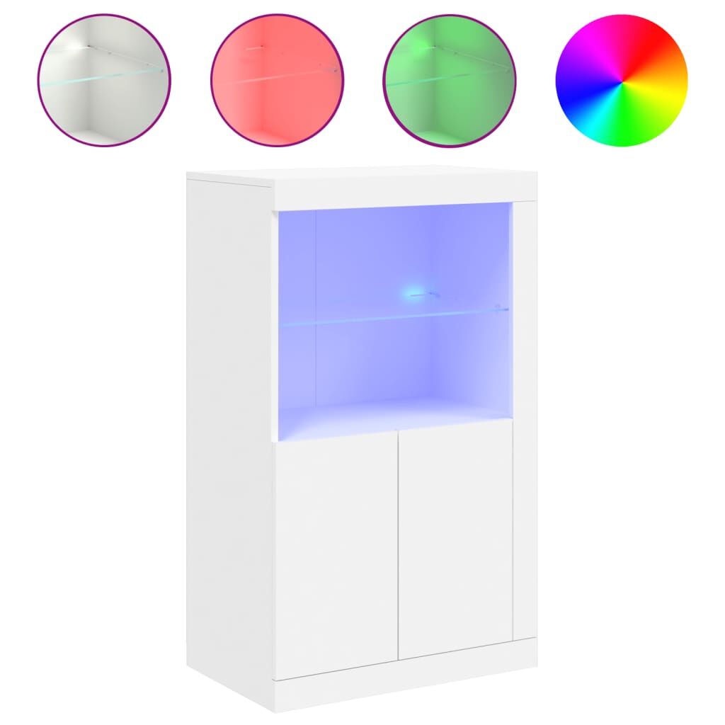Side Cabinet with LED Lights White Engineered Wood Price