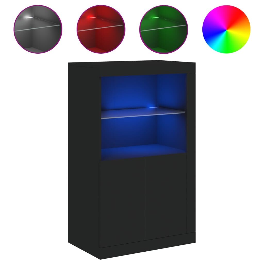 Side Cabinet with LED Lights Black Engineered Wood Price