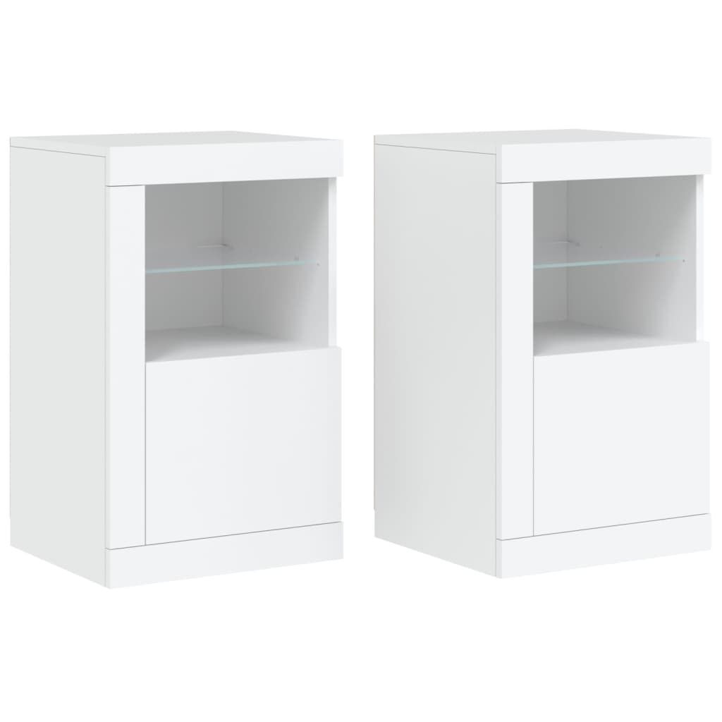 Side Cabinets with LED Lights 2 pcs White Engineered Wood Price