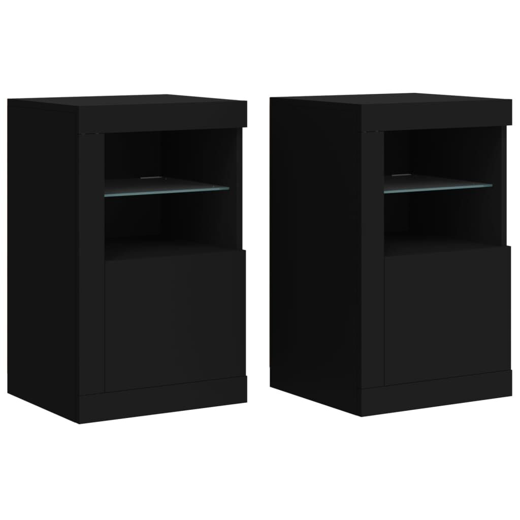 Side Cabinets with LED Lights 2 pcs Black Engineered Wood Price