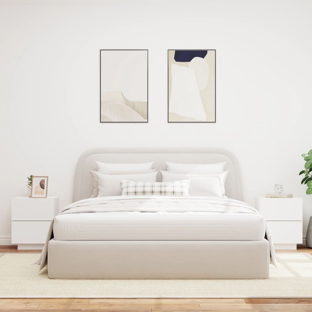 Bedside Cabinets with LED Lights 2 pcs White Engineered Wood Price