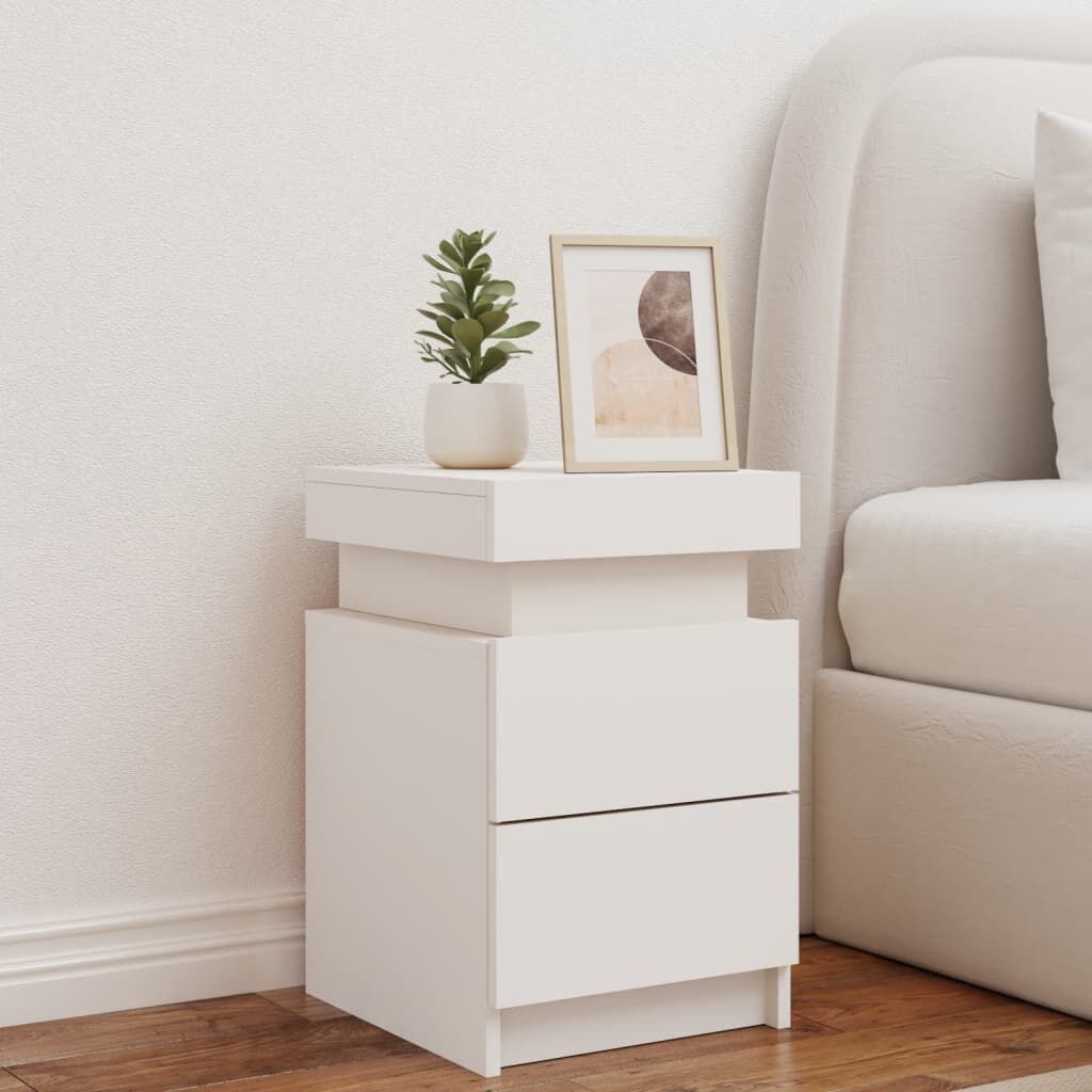Bedside Cabinet with LED Lights White 35x39x55 cm Price