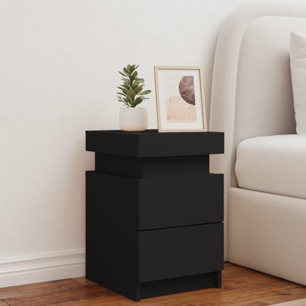 Bedside Cabinet with LED Lights Black 35x39x55 cm Price
